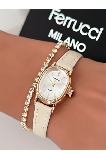 Ferrucci Leather Cord Minimal Oval Case Roman Numeral Women's Wristwatch 2 Ye...