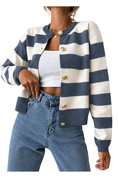 The Casius. Casual sweater for women, white and light blue stripes, one size ...