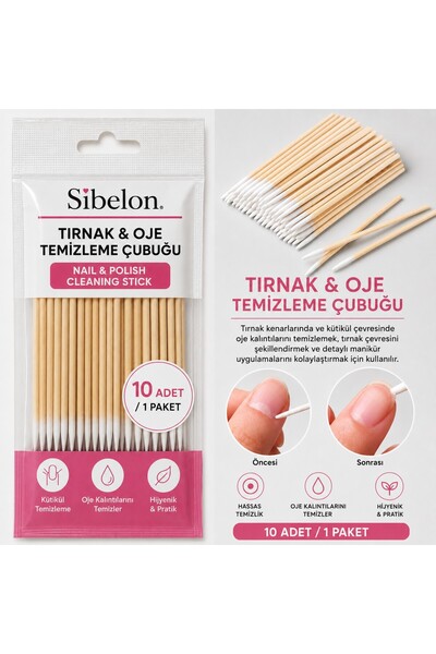 Sibelon Tırnak & Oje Temizleme Çubuğu 10 Adet – Kütikül ve Oje Kalıntısı Temi...
