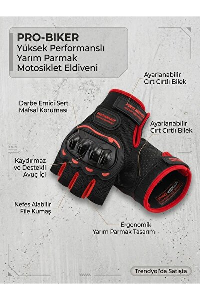 Motorcu eldiveni yarım parmak korumalı (kırmızı-siyah )