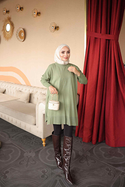 İmajButik Ada Çayı Bisiklet Yaka Merserize Salaş Triko Tunik