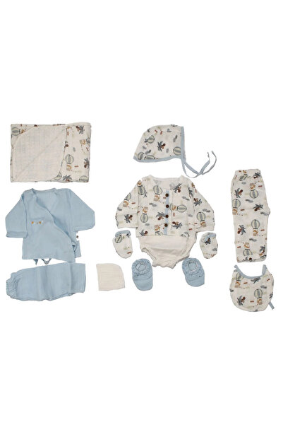 bebegen Baby Boy Ecru Blue Flying Balloon Patterned Pique Blanket Organic 10 ...
