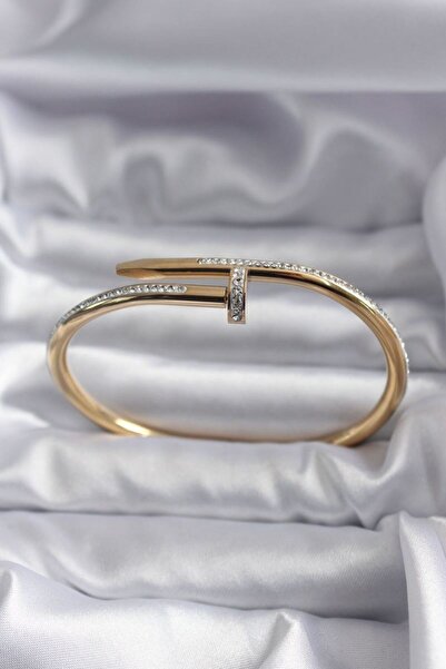 norsary 316L Steel Gold Color Nail Model Zircon Stone Detail Women's Bracelet