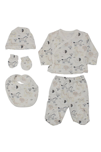 bebegen Baby Boy White Colored Animal Patterned 5 Piece Hospital Discharge Set