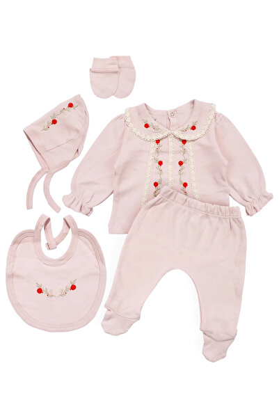bebegen Baby Girl Powder Fisto Red Rose Embroidered Collar 5 Piece Hospital D...