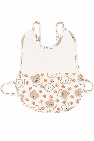 bebegen Unisex Ecru Orange Paw Patterned Baby Bib