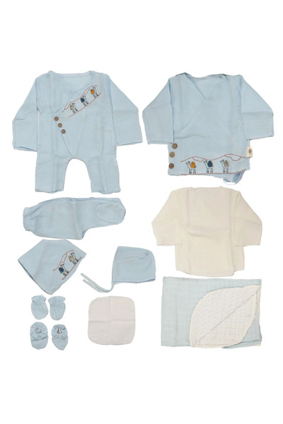 bebegen Baby boy blue camel patterned piquet blanket muslin organic 10 piece ...