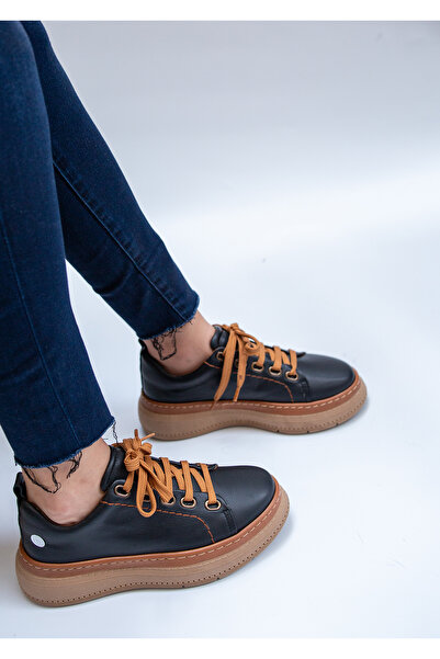 Mammamia 5502 EREN SHOES&BAG حذاء كاجوال مريح بكعب مسطح من الجلد الطبيعي باللون الأسود