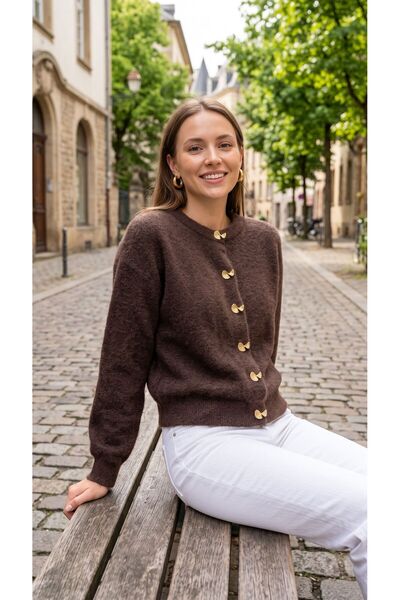 AYMİSS Stylish Cardigan with Metal Buttons
