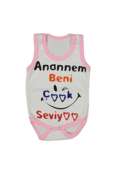 bebegen Baby girl white pink Piped "my mommy loves me" print tank bodysuit