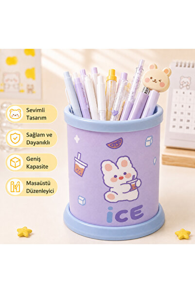 synshop Kawaii Purple Ice Rabbit Desktop Pen Holder Organizer with Rabbit Pat...