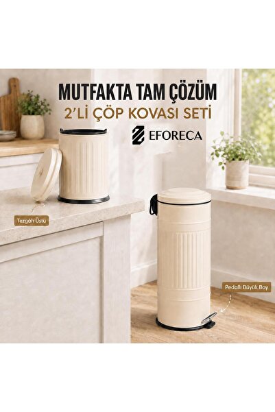 Eforeca 2’li Mutfak Çöp Kovası Seti – Pedallı Büyük Boy & Tezgah Üstü Mini Ko...