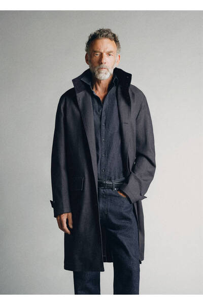 MANGO Man Yüksek yakalı denim trençkot