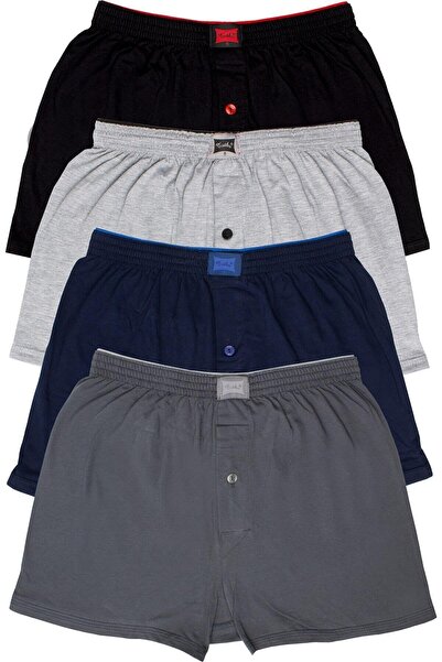 Zulu Ticaret Tutku-Men's Gray Combed Cotton Plain Boxer 4-Pack