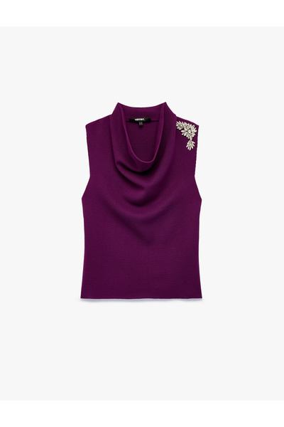 Koton Floral Stone Detailed Regular Fit Viscose Blend Stand Collar Sleeveless...
