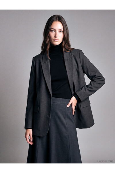 LC Waikiki Özmarka New Season Anthracite Loose Fit Women's Blazer Jacket