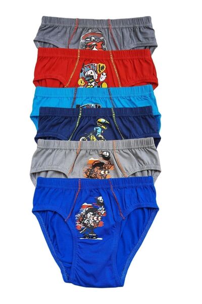 Zulu Ticaret Tutku-Boy's Colorful Elastane Printed Underpants, Pack of 6