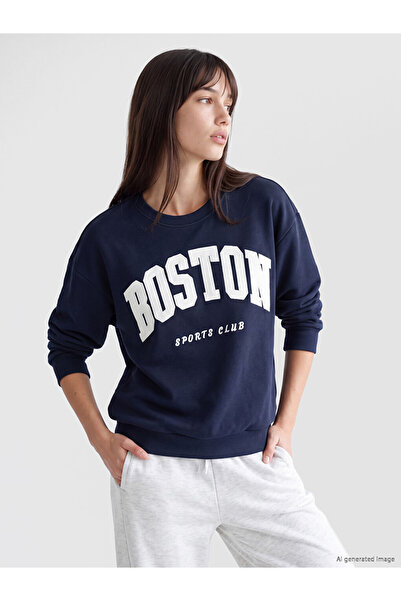 LC Waikiki Hanorac de damă oversize, brodat, albastru marin, Boston