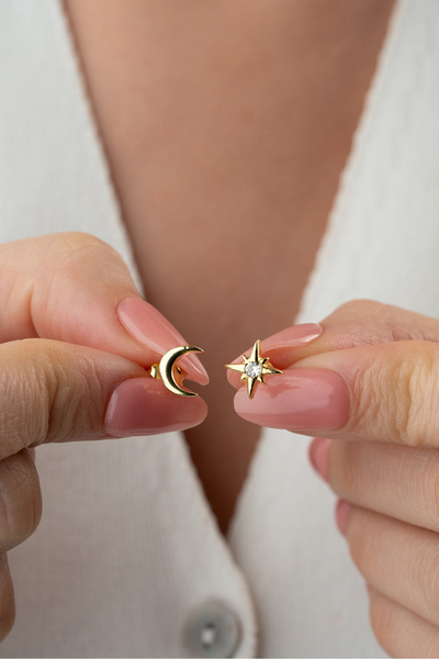 Silvano Jewelry 925 Ayar Gümüş Ay Yıldız Küpe