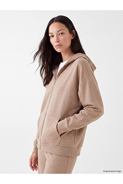 LC Waikiki Vizyon New Season Brown Soft Touch Stone Women's Zippered Sweatshirt