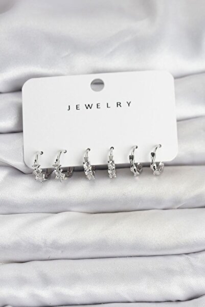 norsary Brass Silver Color Zircon Stone Women's Earring Set