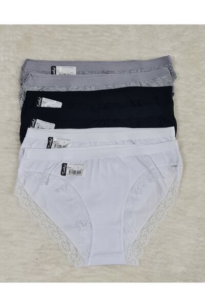 Zulu Ticaret Tutku-3 Pack Black-White-Gray Lace Trim Light Bikini Panties