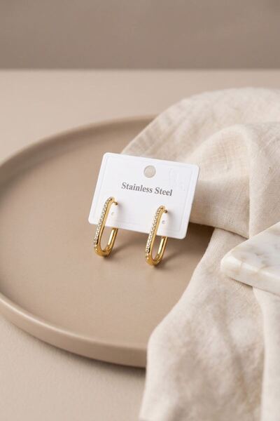 norsary 316L Steel Gold Color Zircon Stone Square Hoop Earrings