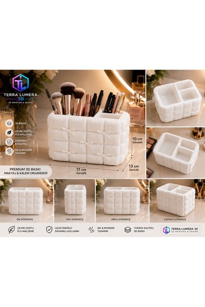 TERRA LUMERA 3D Quilted Bowknot Makeup Organizer – Pen Holder, Brush Holder, and Desktop Organizer