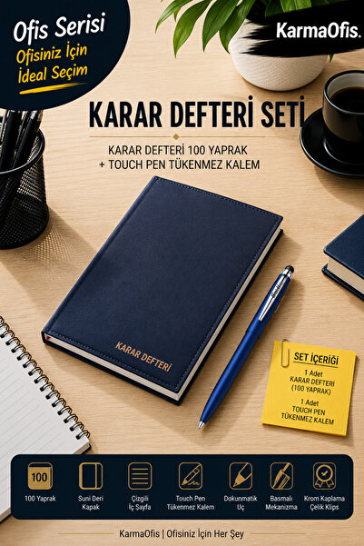 KarmaOfis Decision Notebook Set 25X35 cm 100 Sheets Faux Leather Lined Decisi...