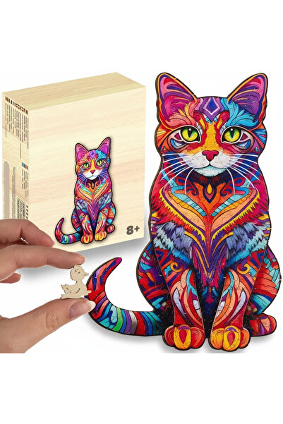 Ayawaska Puzzle din lemn pisica 130 piese colorate, joc educativ pentru adult...