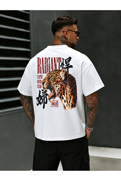 dont quıt Men's White Oversize T-Shirt Radiant Back Print