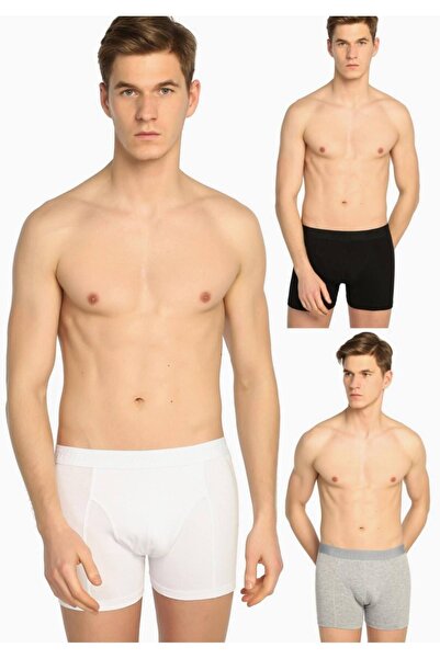 Zulu Ticaret Tutku-Men's Black + White + Gray Lycra Elastane Boxer 3-Pack Aba...