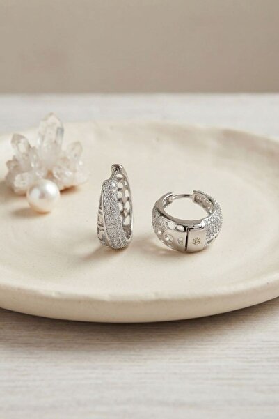 norsary Silver Color Zircon Stone and Motif Detailed Drop Hoop Model Women's ...