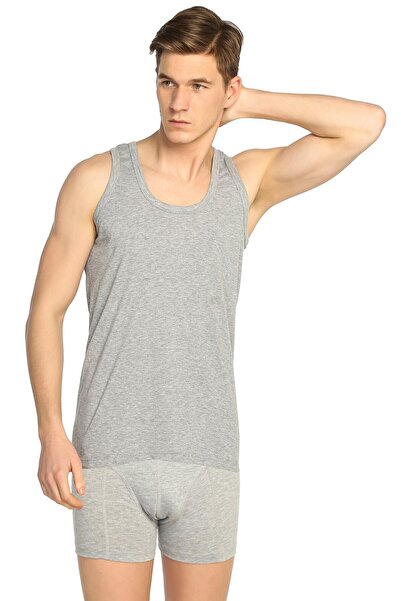 Zulu Ticaret Tutku-Erkek Gray Men's Ribbed Undershirt Lycra Boxer Set Elf568T...