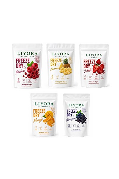 LİYORA FOOD Kuru Meyve Cipsi Freeze Dry 3 lü - Çilek Mango Ahududu Ananas Yab...