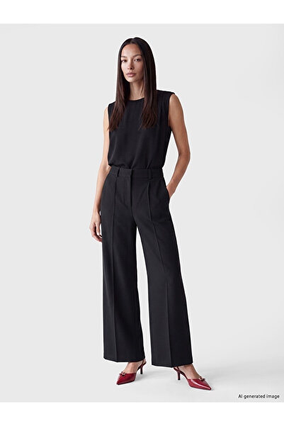 LC Waikiki Peak New Season Black High Waist Wide Leg Women's Trousers