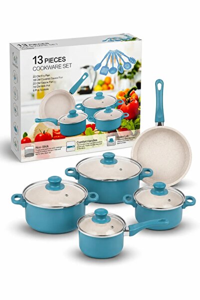 Otto Set Gatit 13 Piese cu Oale, Tigaie, Capace din Sticla si Ustensile, Inte...