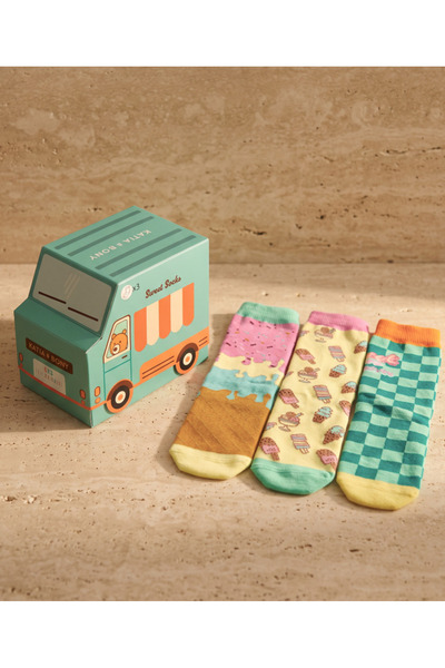 Katia&Bony Kids' 3-pack ice cream design boxed cotton crew socks for school