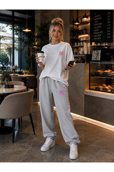 JAWÜ FASHION ΣΕΤ T-shirt από βαμβακερό ύφασμα με στάμπα NY, Oversize Premium