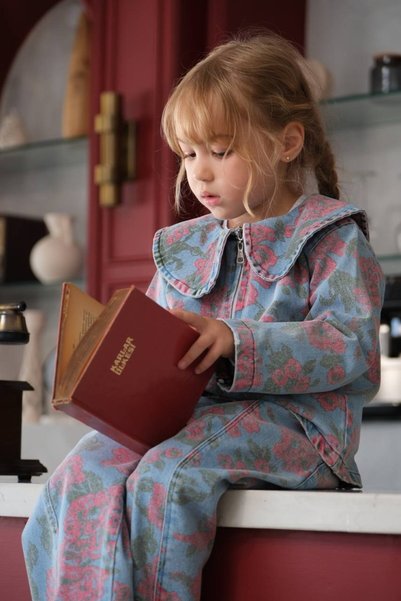 Sweet Luna Printed Baby Collar Oversize Denim Set