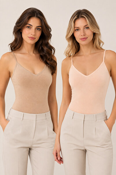 Nymora Women's 2-Piece Thin Strap V-Neck Modal Cotton Flexible Undershirt Sal...
