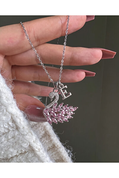 Gleemy accesories Kişiye Özel Pembe Zirkon Taşlı Kuğu ve Harf Figürlü Zarif K...