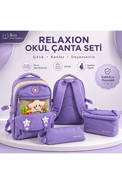 Relaxion 1940 3-Piece School Bag Set – Large Volume Backpack + Lunch Box + Pe...