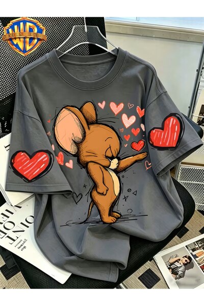 yombaa Classic Character Color Line Wind Love Mouse Print T-Shirt, Men's 100%...