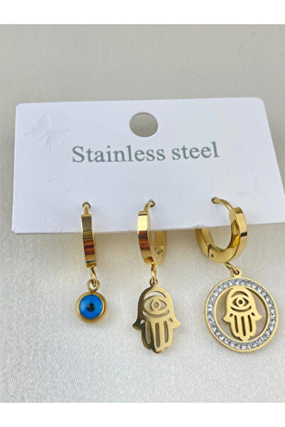 Alyas Aksesuar Stainless Steel 3-Piece Earring Set