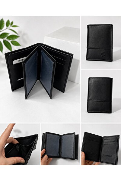 GK LUXURY & FASHION Men's Black Leather Wallet with Multiple Compartments for...