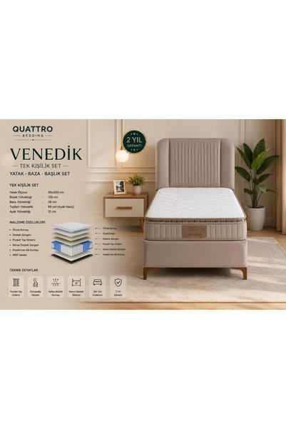 QUATTRO HOME Venedik Tek Kişilik Yatak Baza Başlık Seti