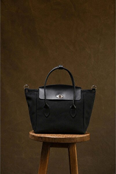 Semender Leather Goods Mumlu Kanvas Hakiki Deri Kadın Tote ve Omuz Çantası El...