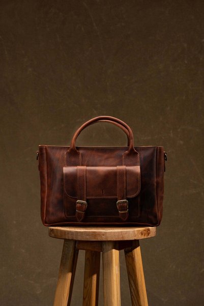 Semender Leather Goods Hakiki Deri Unisex Evrak ve Laptop Çantası El Yapımı H...