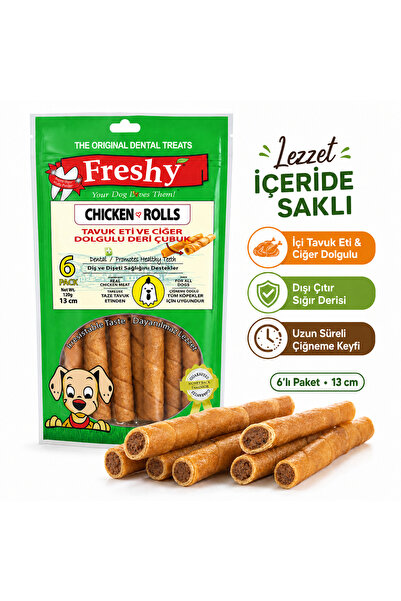 Freshy Chicken Rolls Tavuk Eti ve Ciğer Dolgulu Sığır Derisi Köpek Çiğneme Öd...